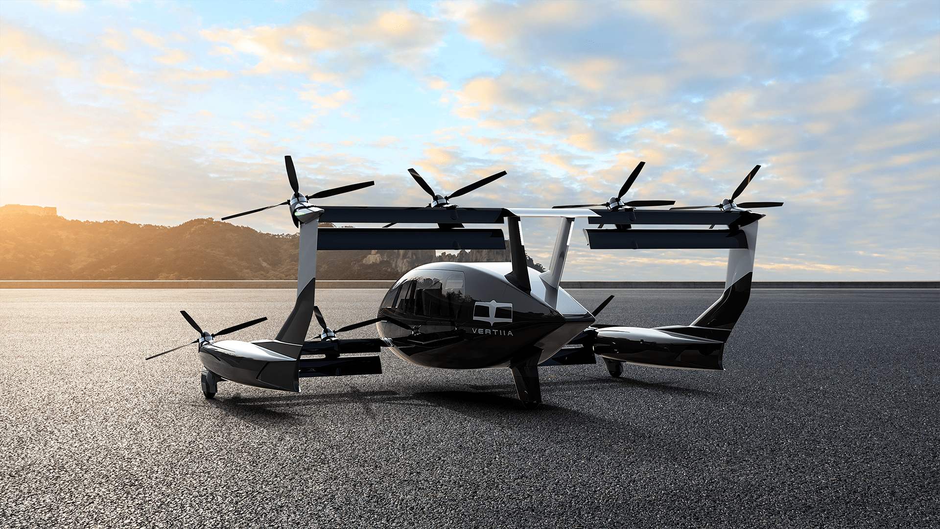 Black electrical VTOL aircraft by AMSL Aero